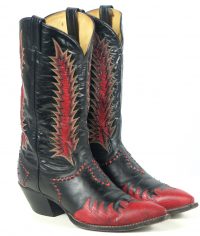 Tony Lama Firewalker Cowboy Western Boots Red & Black Inlay Vintage 80s Mens (3)