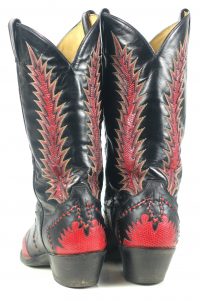 Tony Lama Firewalker Cowboy Western Boots Red & Black Inlay Vintage 80s Mens (5)