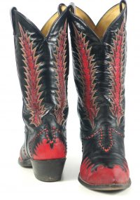 Tony Lama Firewalker Cowboy Western Boots Red & Black Inlay Vintage 80s Mens (7)