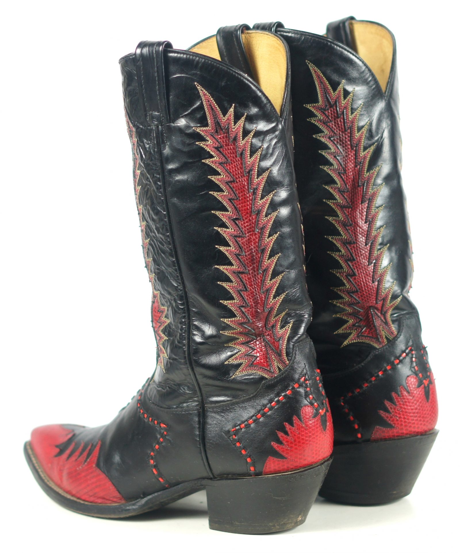 Tony Lama Firewalker Cowboy Western Boots Red & Black Inlay Vintage 80s Mens (8)