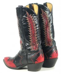 Tony Lama Firewalker Cowboy Western Boots Red & Black Inlay Vintage 80s Mens (8)