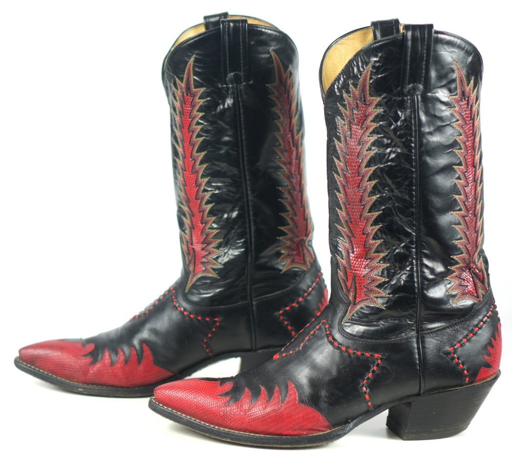 Tony Lama Firewalker Cowboy Western Boots Red & Black Inlay Vintage 80s ...
