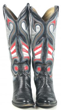 Vintage Custom Multicolor Inlay Tall Cowboy Boho Boots Ten Row Stitch Women