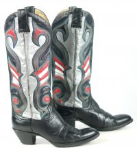 Vintage Custom Multicolor Inlay Tall Cowboy Boho Boots Ten Row Stitch Women