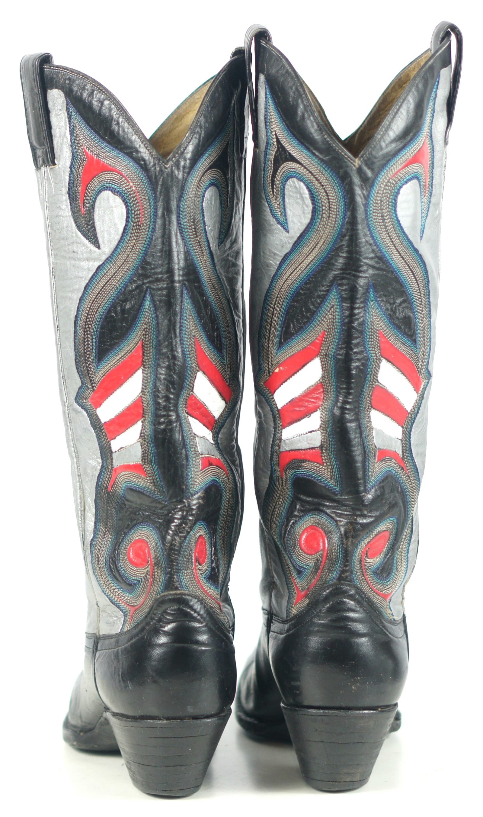 Vintage Custom Multicolor Inlay Tall Cowboy Boho Boots Ten Row Stitch Women