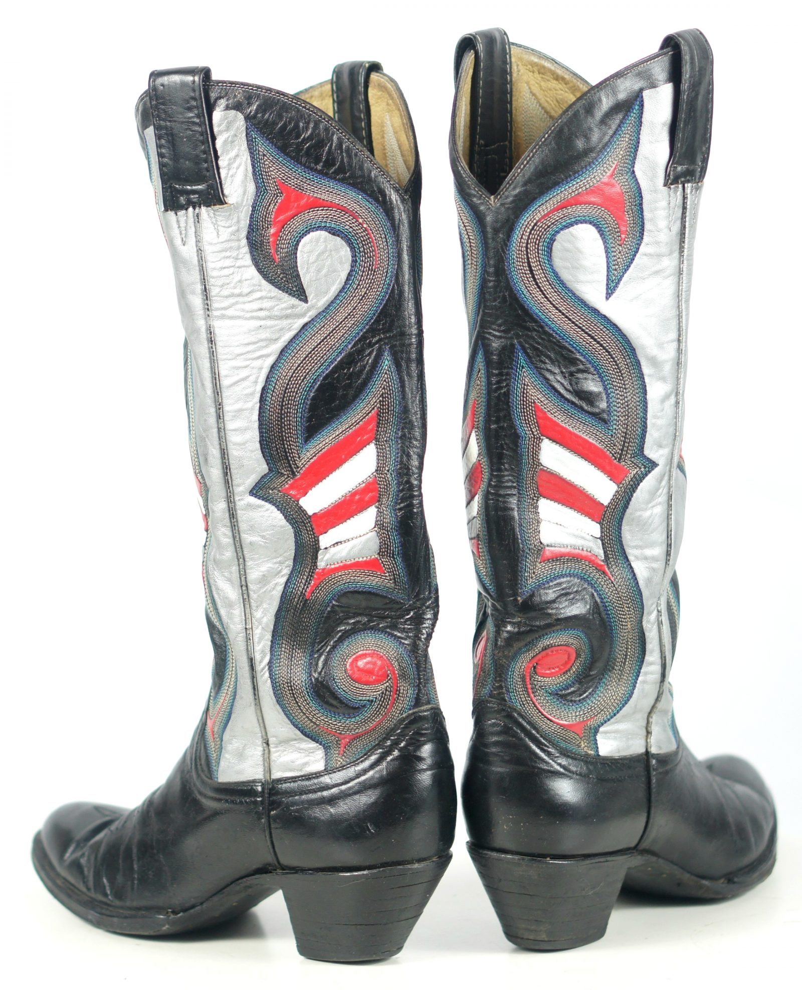 Vintage Custom Multicolor Inlay Tall Cowboy Boho Boots Ten Row Stitch Women