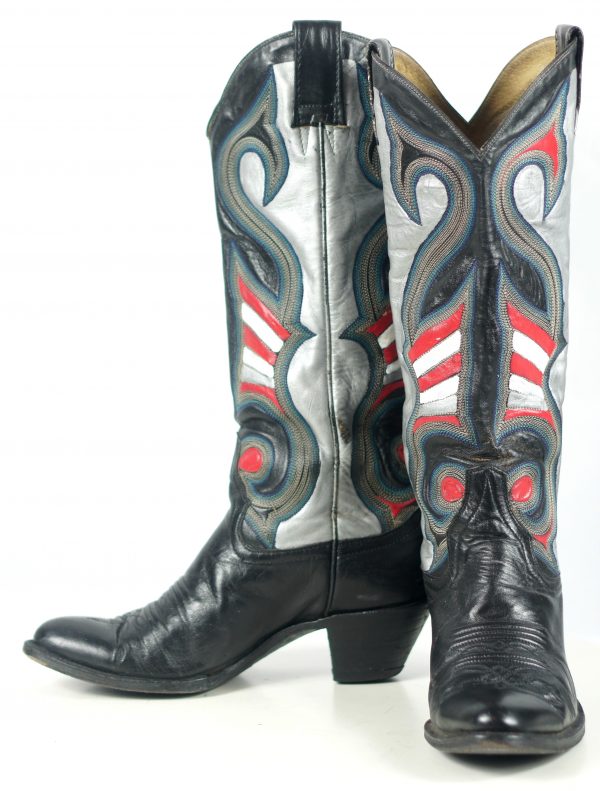 Vintage Custom Multicolor Inlay Tall Cowboy Boho Boots Ten Row Stitch Women