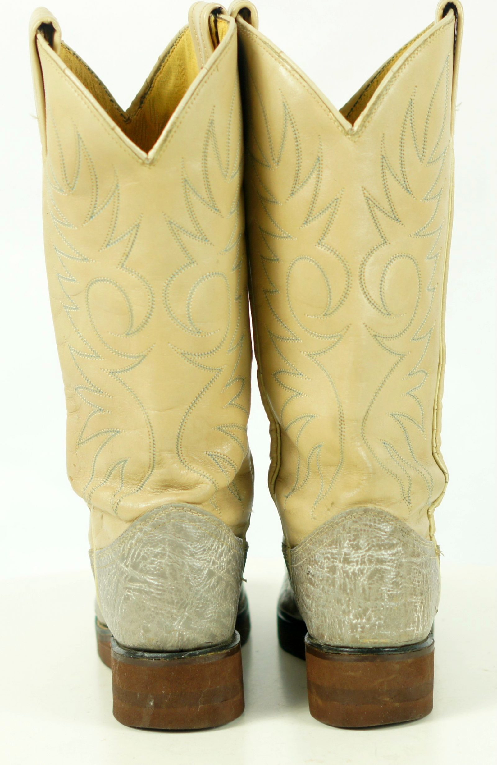 Acme Gray & Tan Western Cowboy Boots Wedge Soles Vintage US Made Women