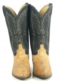 Acme Tan & Black Leather Cowboy Western Boots Vintage US Made Men