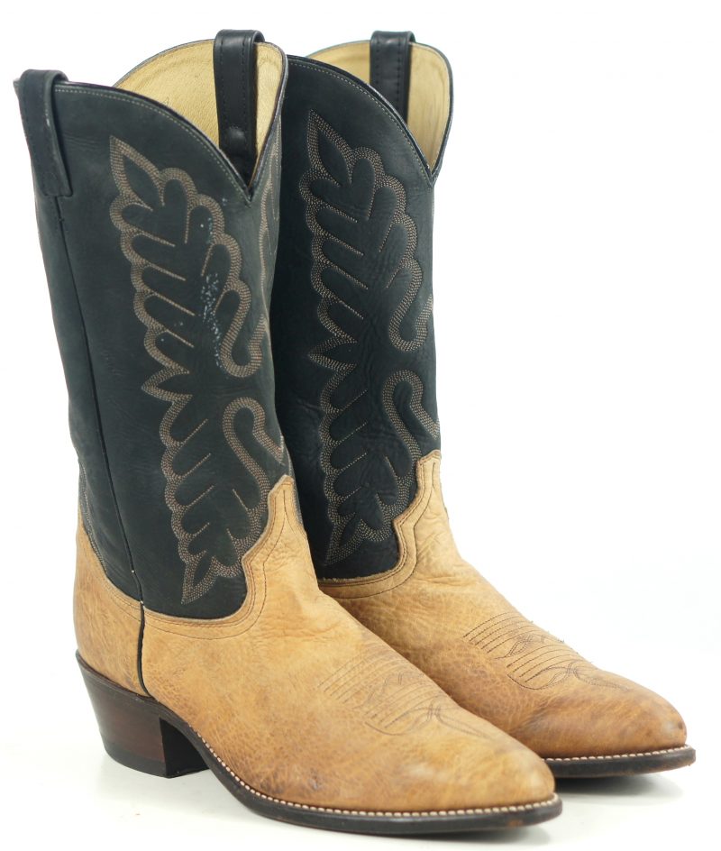 Acme Tan & Black Leather Cowboy Western Boots Vintage US Made Men