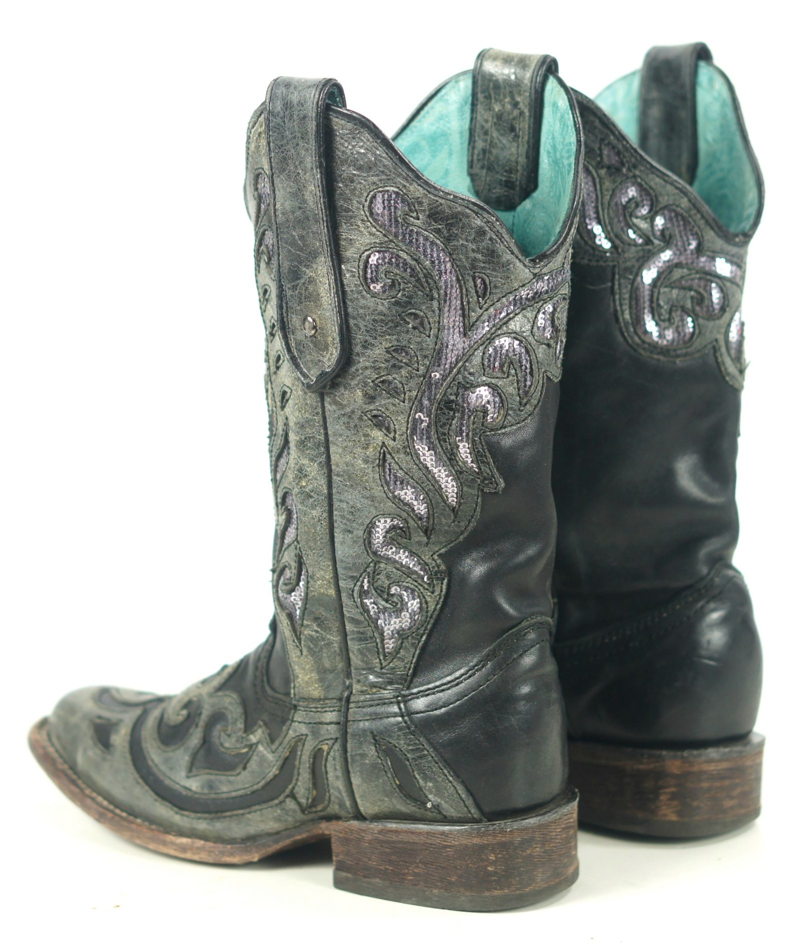 Corral Vintage Black Cowboy Western Boots Sequin Inlay Cutouts C1179 Women