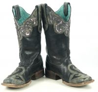 Corral Vintage Black Cowboy Western Boots Sequin Inlay Cutouts C1179 Women