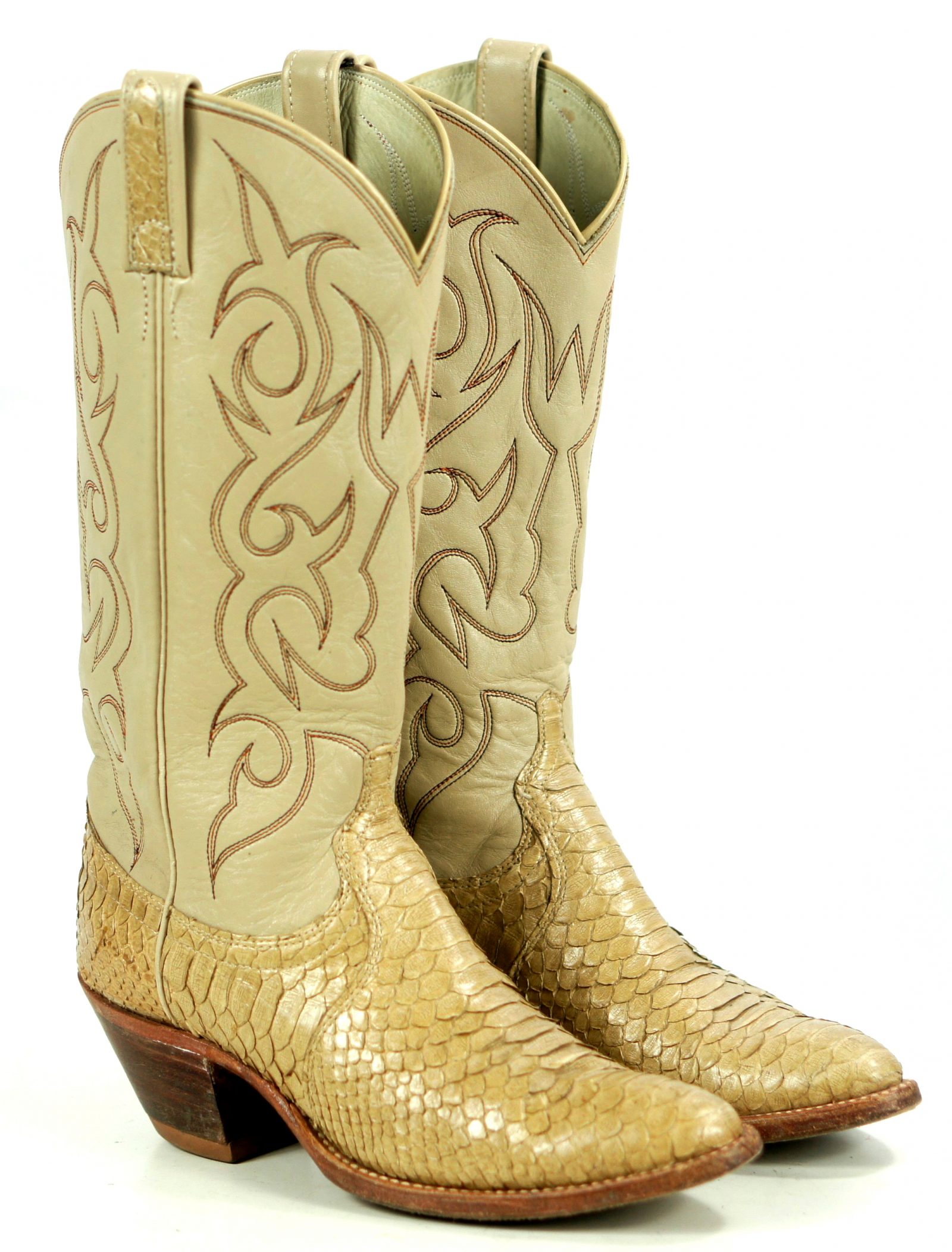 Dan Post Snakeskin Cowboy Western Boots Tan Bone Vintage US Made Women