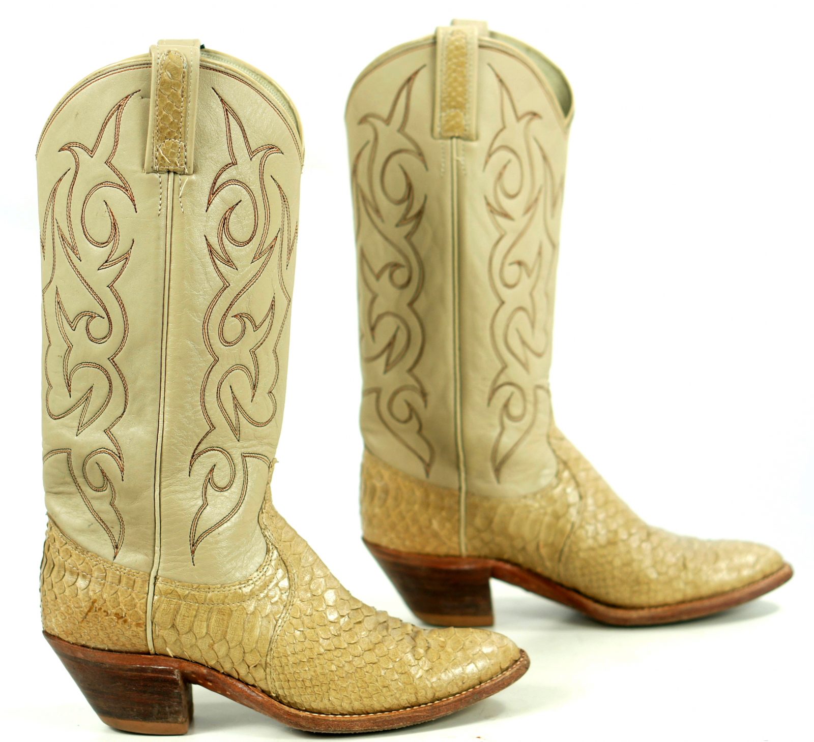 Dan Post Snakeskin Cowboy Western Boots Tan Bone Vintage US Made Women