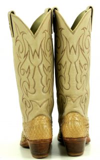 Dan Post Snakeskin Cowboy Western Boots Tan Bone Vintage US Made Women