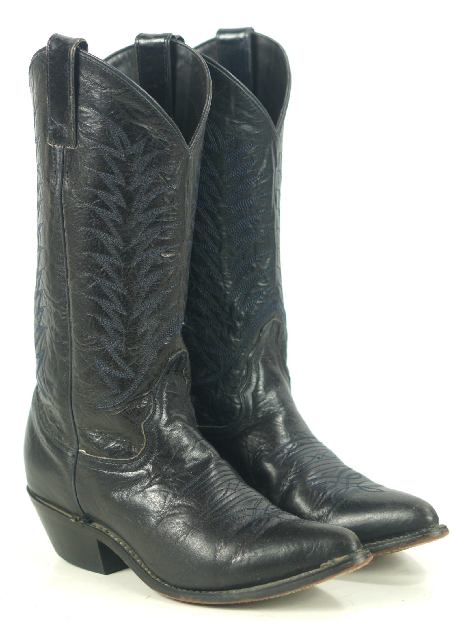 Diamond J Black Leather Cowboy Western Riding Boots Blue ...