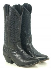 Diamond J Black Leather Cowboy Western Riding Boots Blue Stitch Women