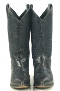 Diamond J Black Leather Cowboy Western Riding Boots Blue Stitch Women