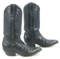 Diamond J Black Leather Cowboy Western Riding Boots Blue Stitch Women