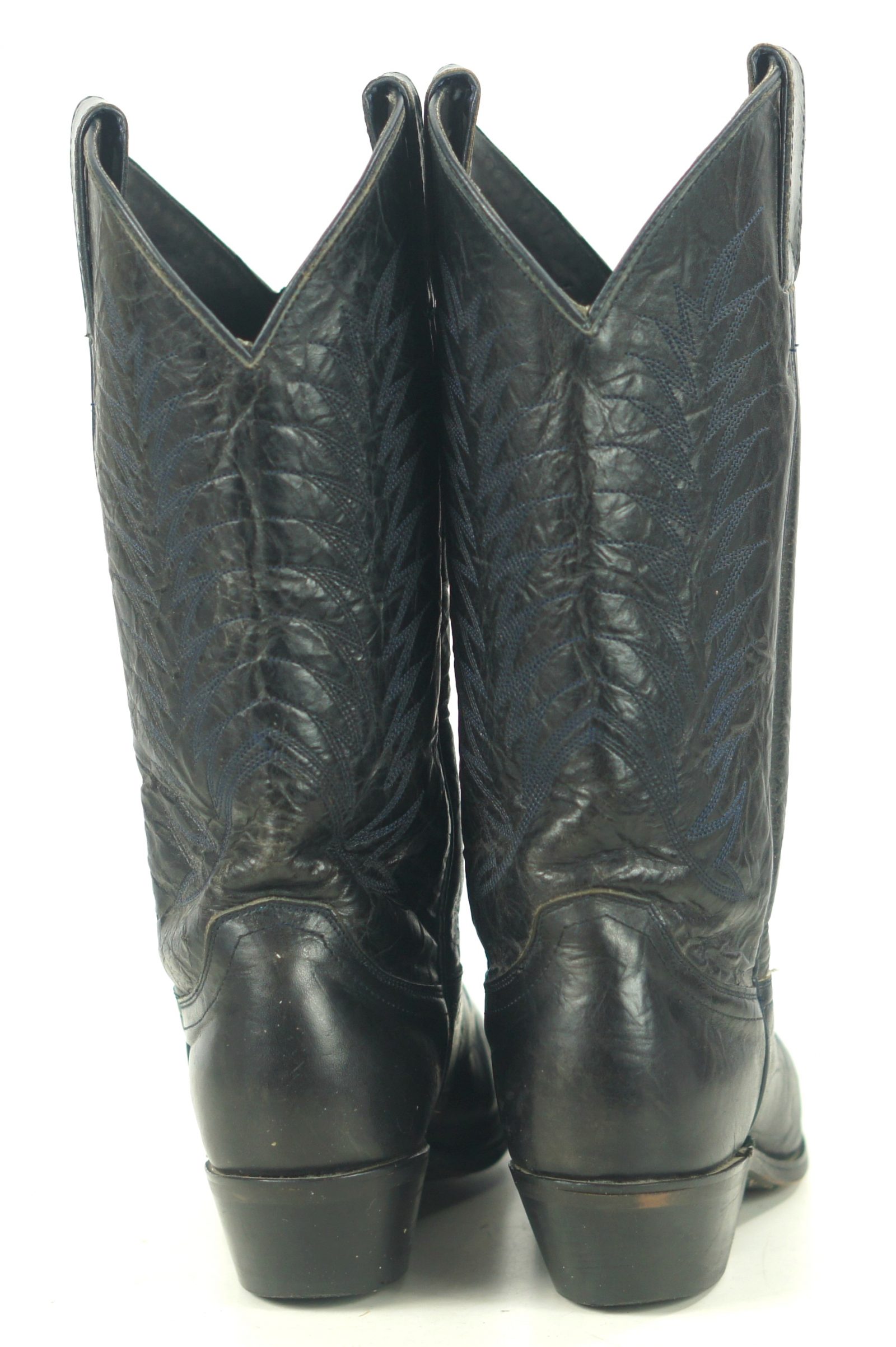 Diamond J Black Leather Cowboy Western Riding Boots Blue Stitch Women