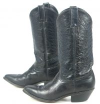 Diamond J Black Leather Cowboy Western Riding Boots Blue Stitch Women