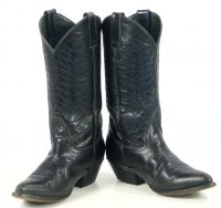 Diamond J Black Leather Cowboy Western Riding Boots Blue Stitch Women