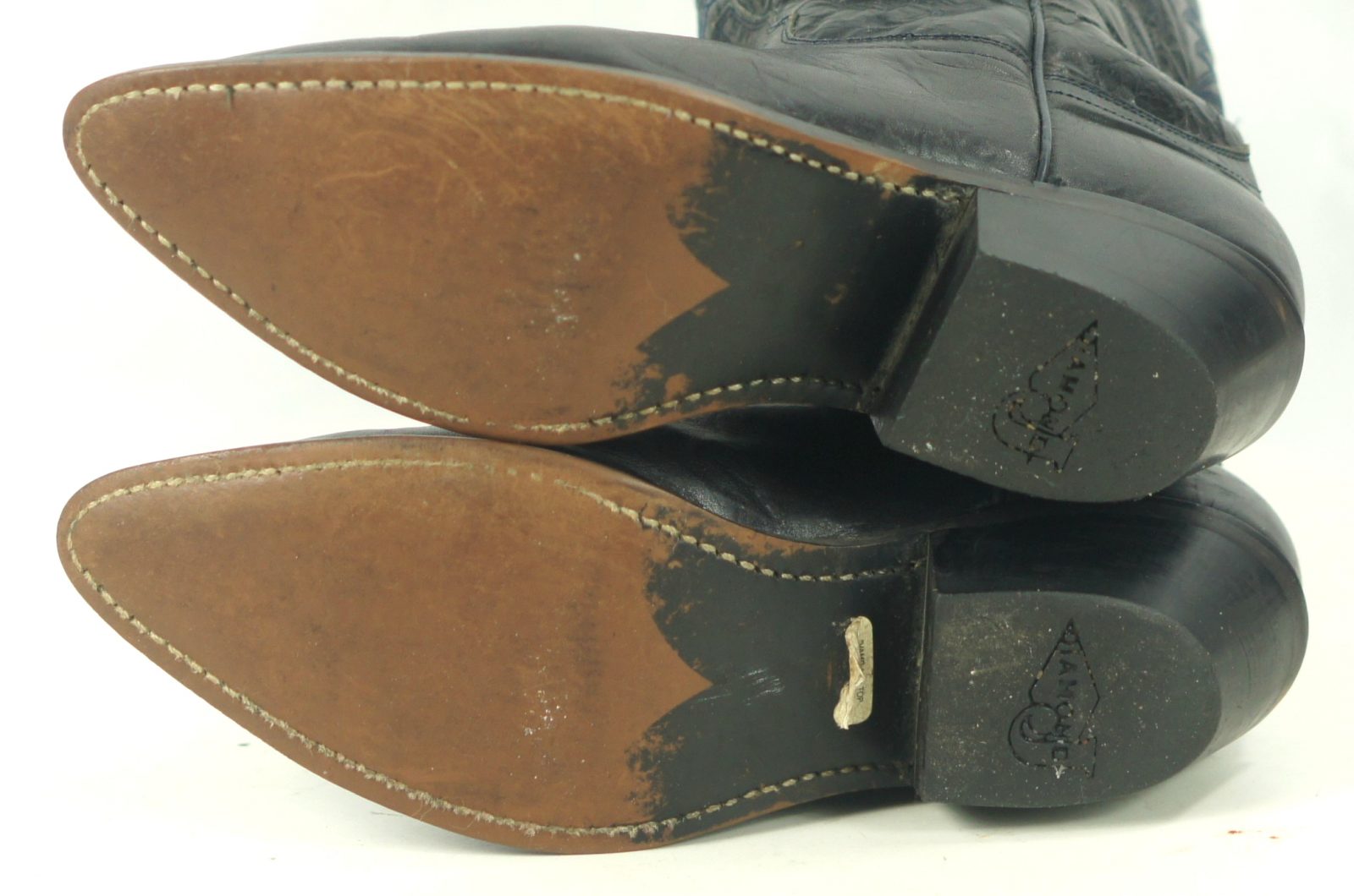 Diamond J Black Leather Cowboy Western Riding Boots Blue Stitch Women