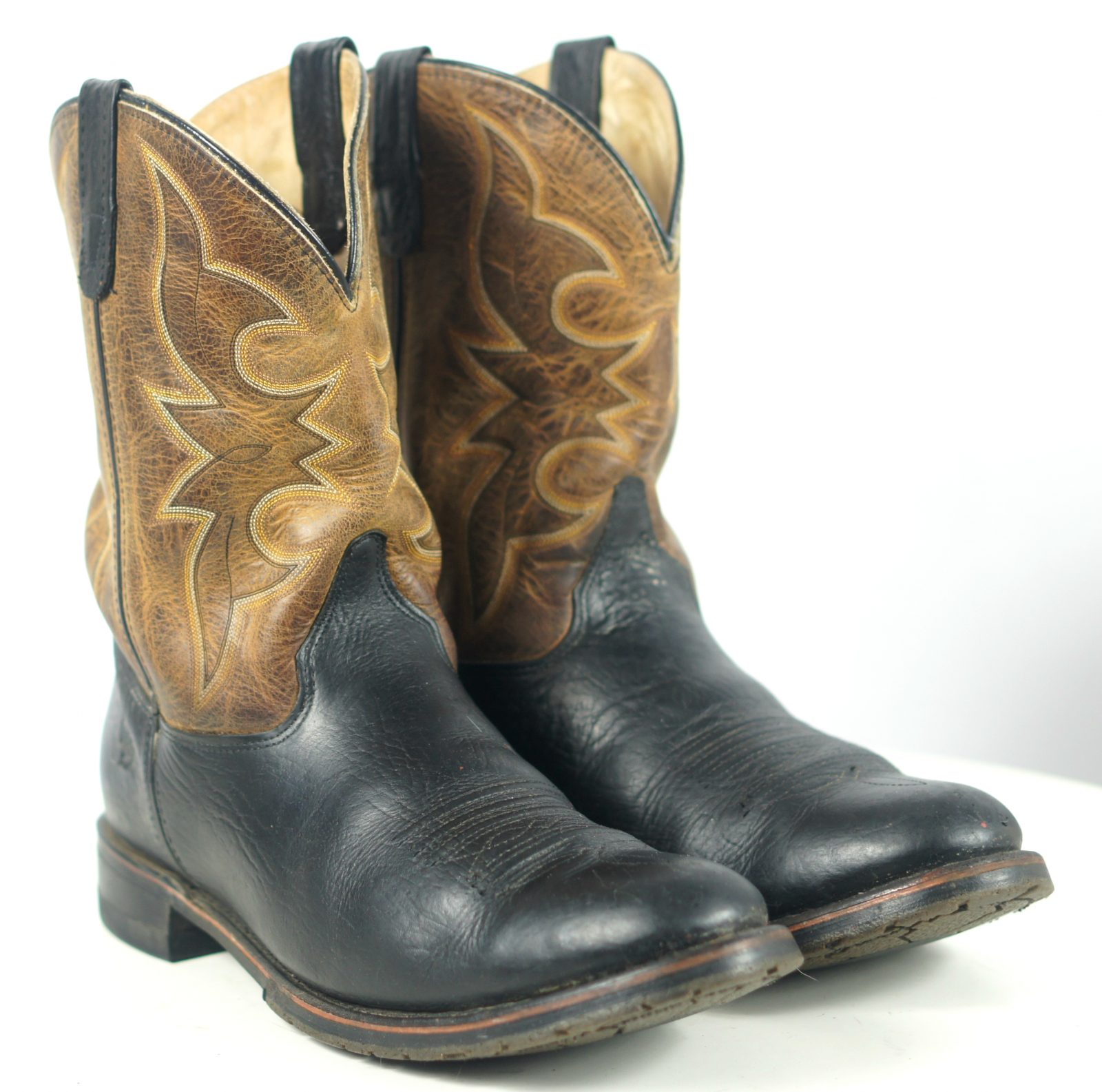 Double H HH Ranchwell Cowboy Western Boots Brown And Black US Made Men