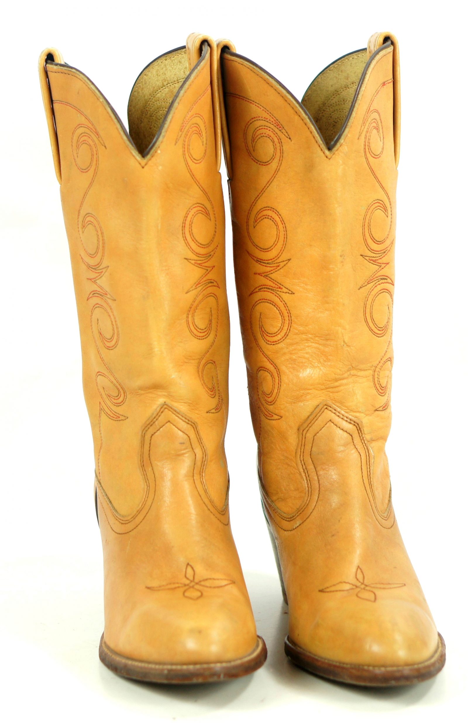 Frye Brown Leather Cowboy Western Boho Boots Heeled Red Retro Stitch Women's 10 | oldrebelboots