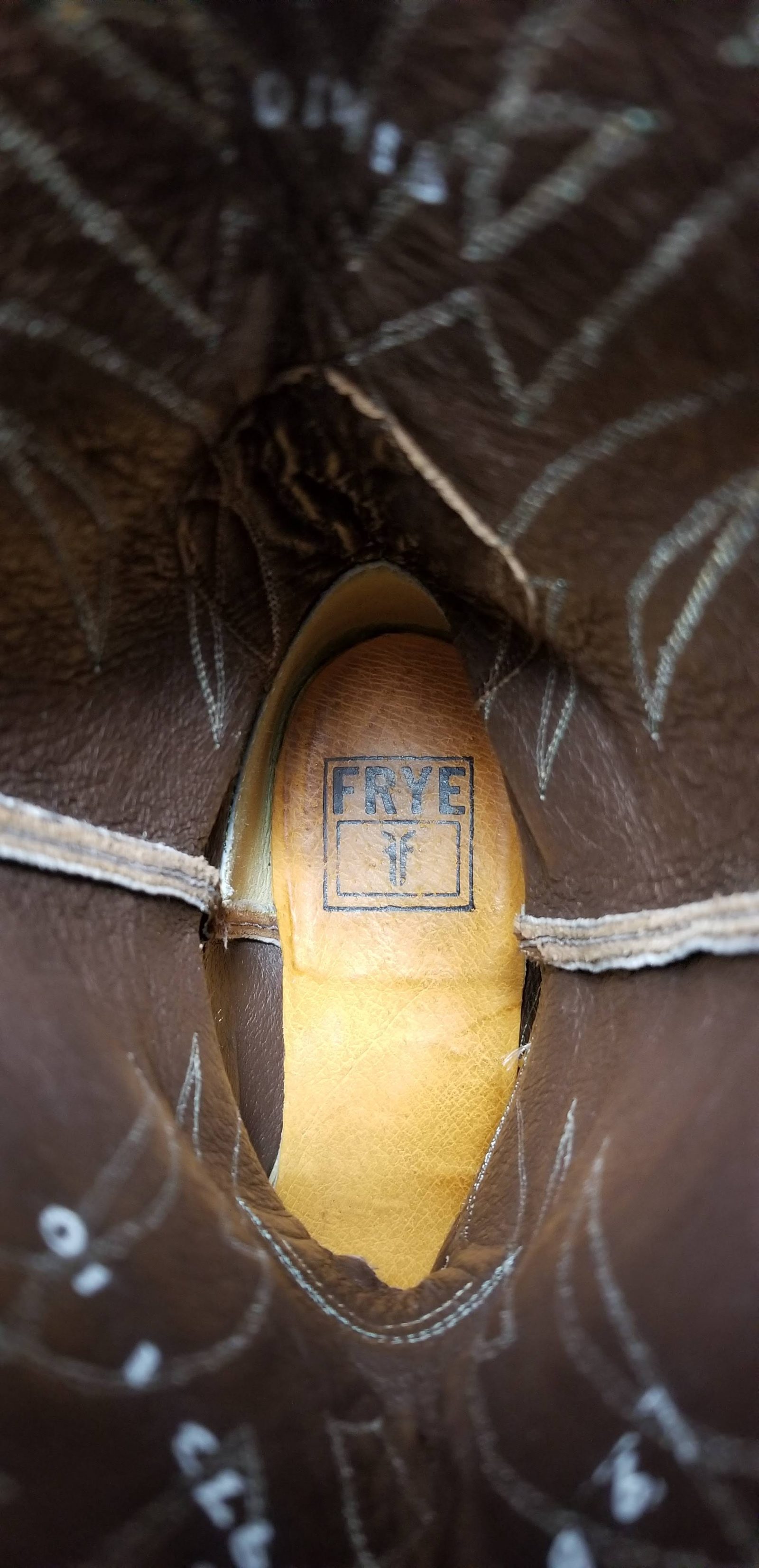 Frye Distressed Brown Leather Western Cowboy Boots Snip Toe Mexico Women