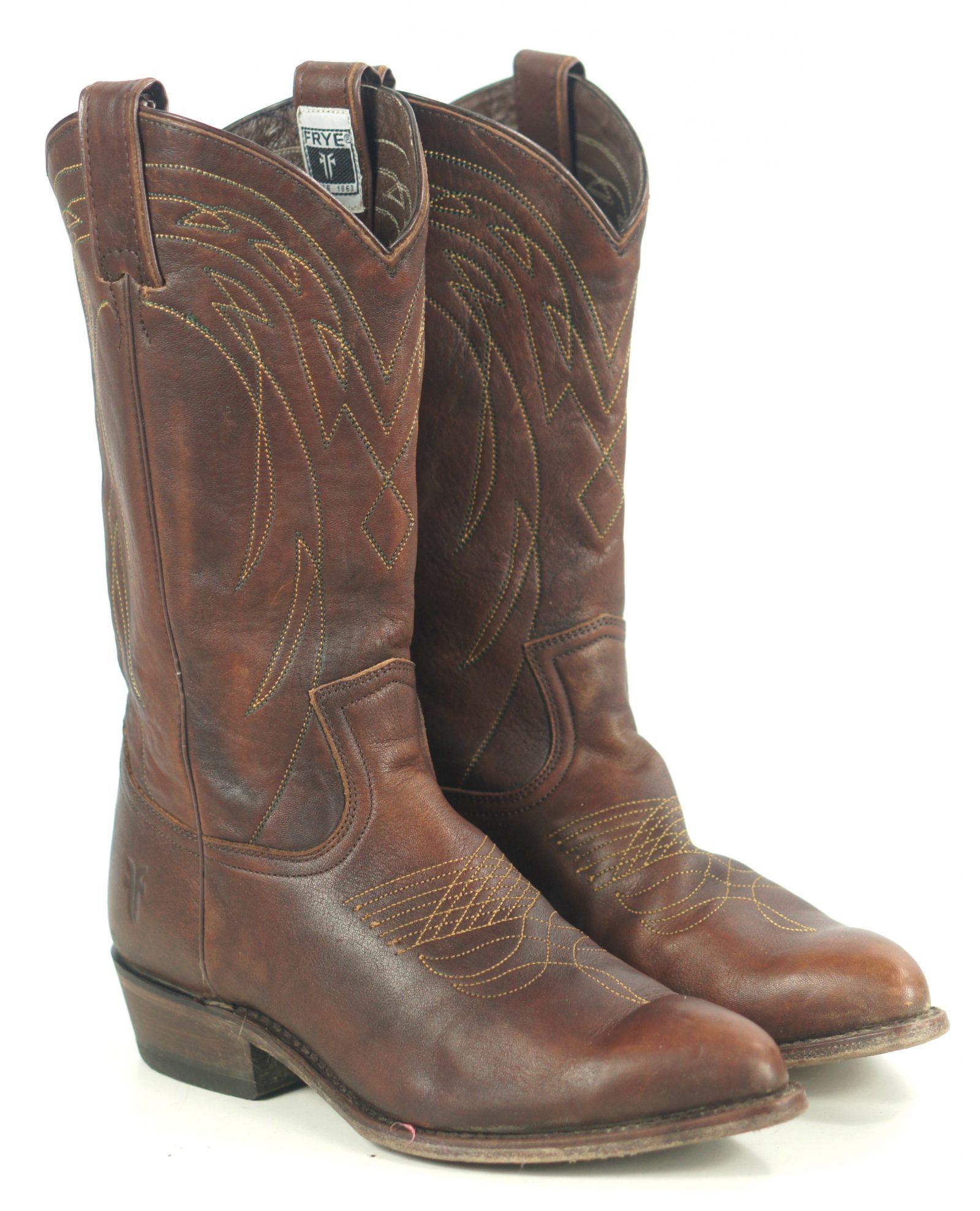 Frye Distressed Brown Leather Western Cowboy Boots Snip Toe Mexico Women
