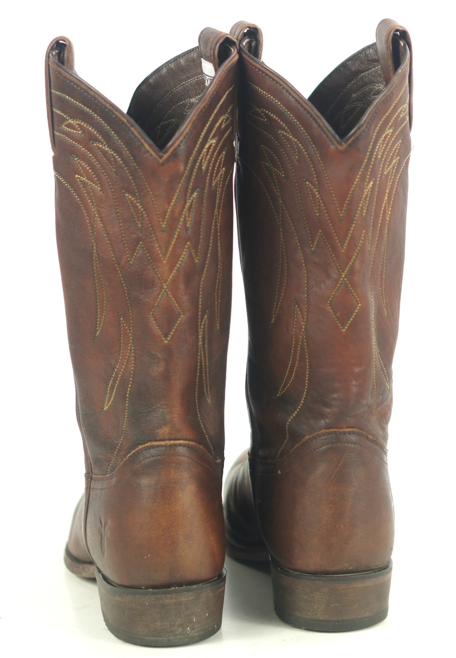 Frye Distressed Brown Leather Western Cowboy Boots Snip Toe Mexico Women