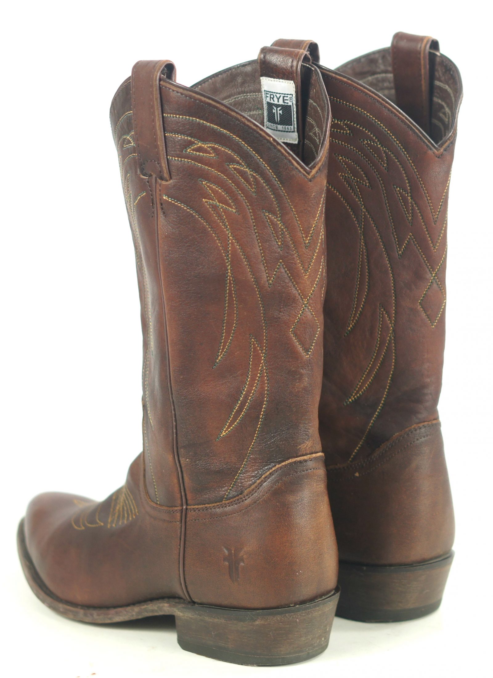 Frye Distressed Brown Leather Western Cowboy Boots Snip Toe Mexico Women