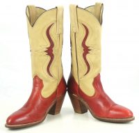 Frye Red & Tan Western Cowboy Boots Lizard Inlay Vintage US Made Women