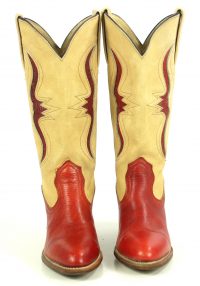 Frye Red & Tan Western Cowboy Boots Lizard Inlay Vintage US Made Women