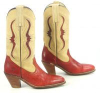 Frye Red & Tan Western Cowboy Boots Lizard Inlay Vintage US Made Women