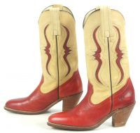 Frye Red & Tan Western Cowboy Boots Lizard Inlay Vintage US Made Women