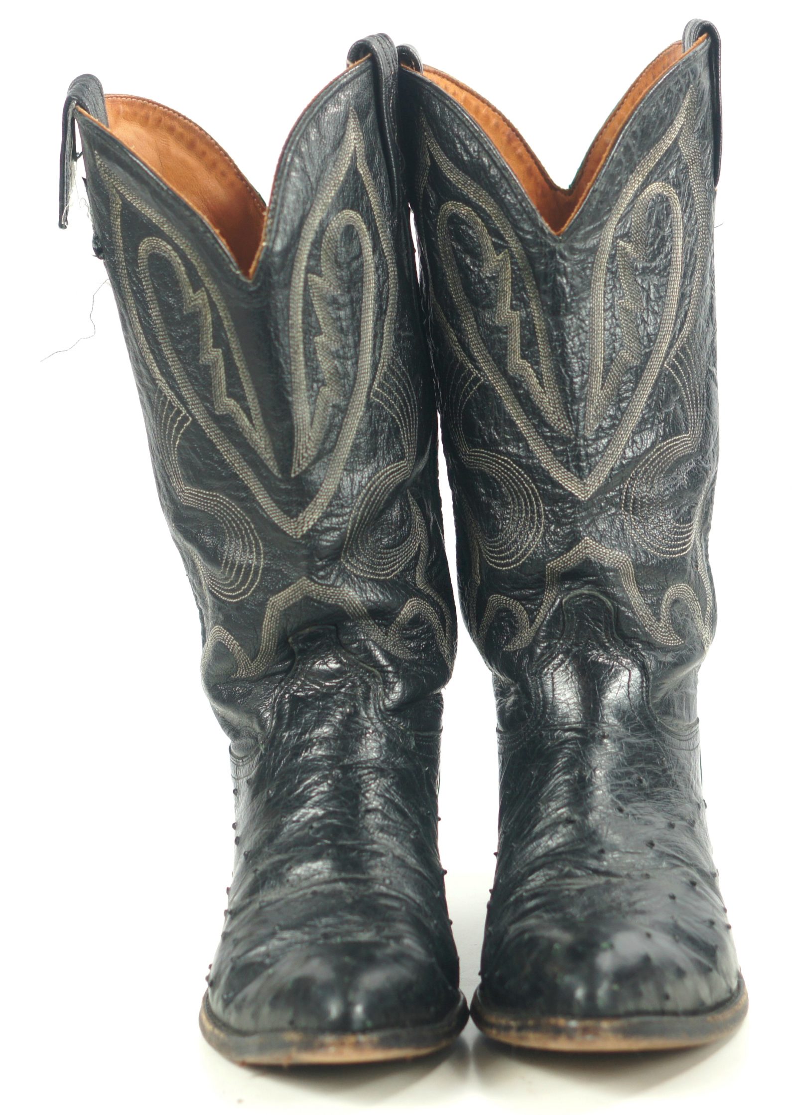 J Chisholm Black Full Quill Ostrich Cowboy Boots Vintage US Handcrafted ...