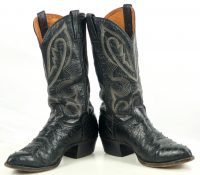 J Chisholm Black Full Quill Ostrich Cowboy Boots Vintage US Handcrafted Mens (8)