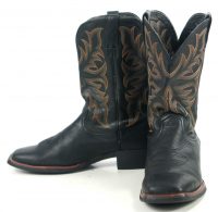 Justin Black Leather Cowboy Boots Wide Square Toe 8 Row Rainbow Stitch Men