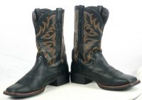 Justin Black Leather Cowboy Boots Wide Square Toe 8 Row Rainbow Stitch Men