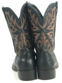 Justin Black Leather Cowboy Boots Wide Square Toe 8 Row Rainbow Stitch Men
