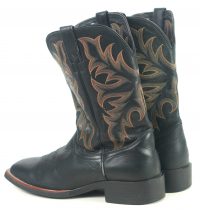 Justin Black Leather Cowboy Boots Wide Square Toe 8 Row Rainbow Stitch Men