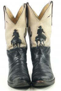 Liberty Black Tan Leather Short Cowboy Boots Inlay Cowboy Horse Cactus Women (14)