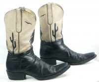 Liberty Black Tan Leather Short Cowboy Boots Inlay Cowboy Horse Cactus Women (2)