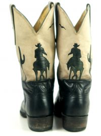 Liberty Black Tan Leather Short Cowboy Boots Inlay Cowboy Horse Cactus Women (3)