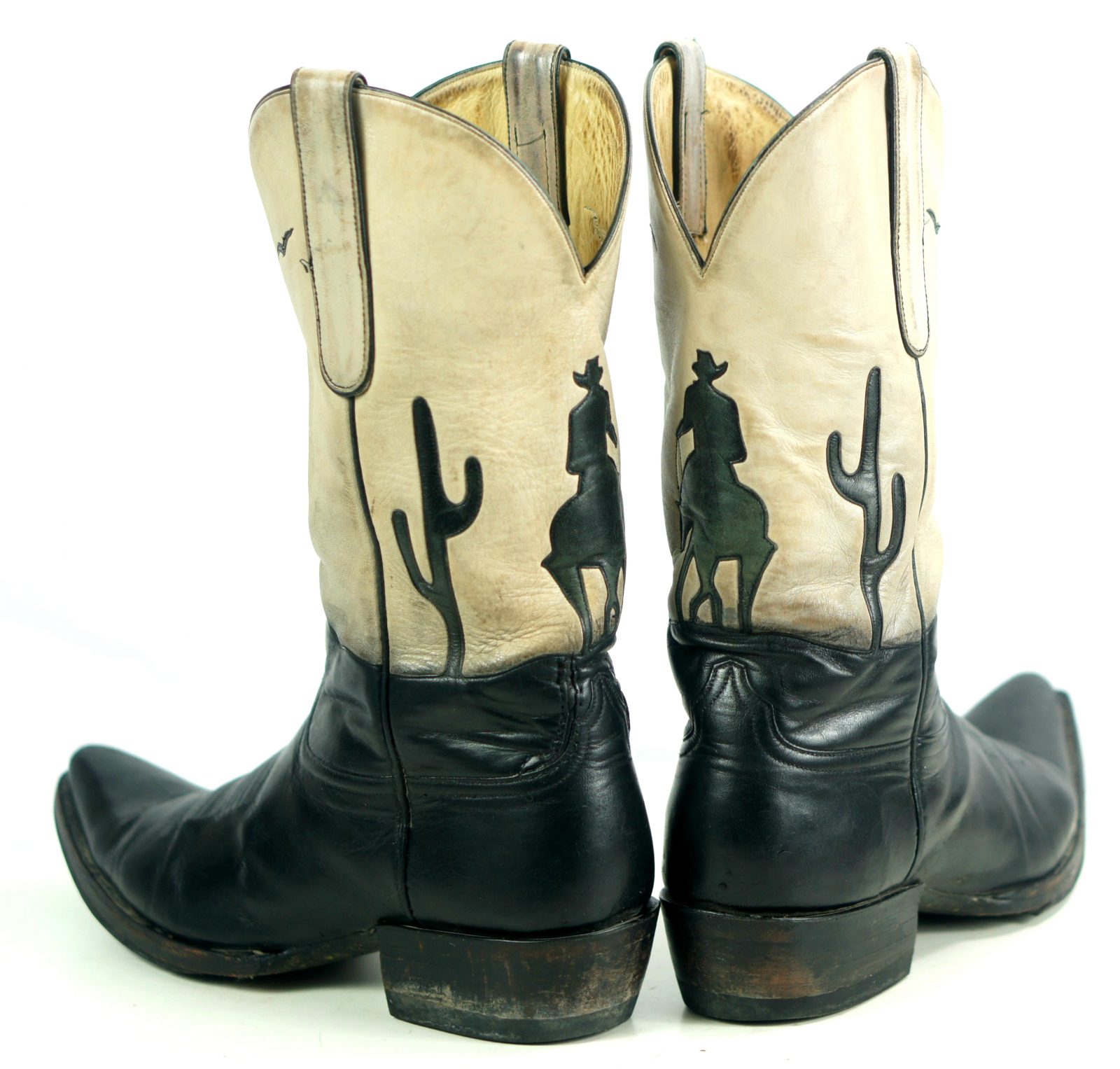 Liberty Black Tan Leather Short Cowboy Boots Inlay Cowboy Horse Cactus Women (4)