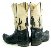 Liberty Black Tan Leather Short Cowboy Boots Inlay Cowboy Horse Cactus Women (4)