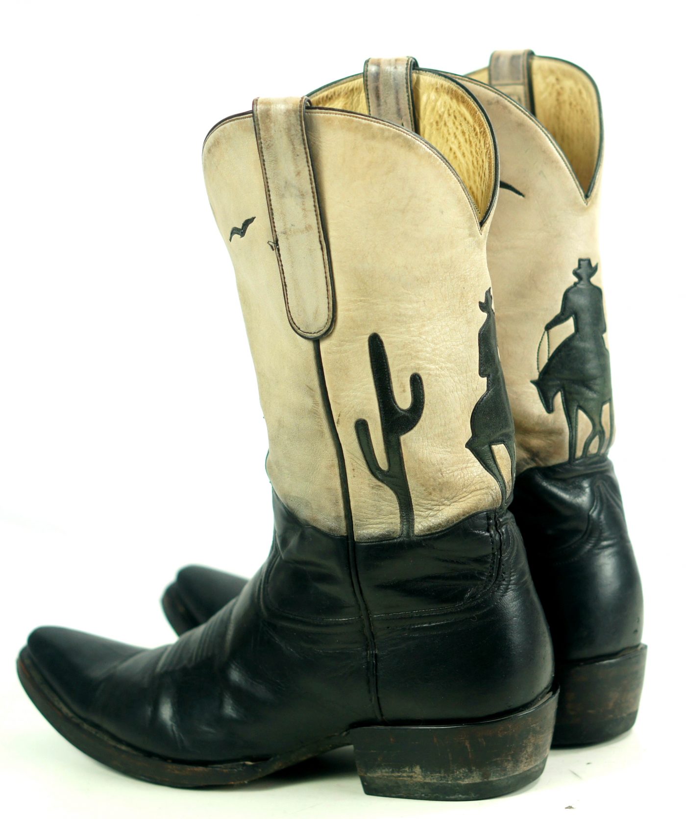 Liberty Tan & Black Leather Short Cowboy Boots Inlay Cowboy Horse ...