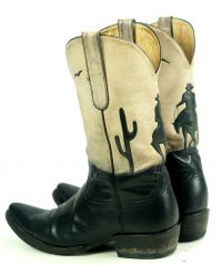 Liberty Black Tan Leather Short Cowboy Boots Inlay Cowboy Horse Cactus Women (5)